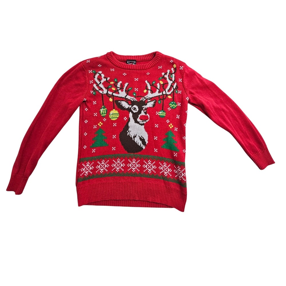 Well Worn Holiday Sweater Women S Red Reindeer Ugly Christmas Knit Pullover